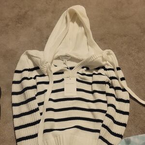 Free Assembly Navy and White Striped Hooded Sweater
